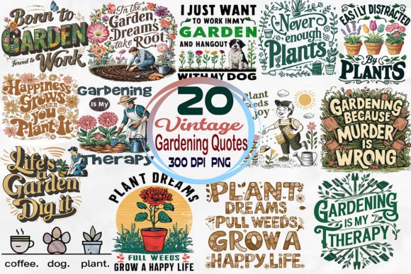 Download Vintage Gardening Quotes Clipart Bundle - Premium Resources